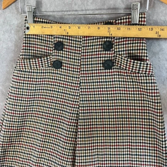 Zara Plaid Wide Leg Trousers Womens XS Brown High Waist Button Detail Check - Picture 8 of 11